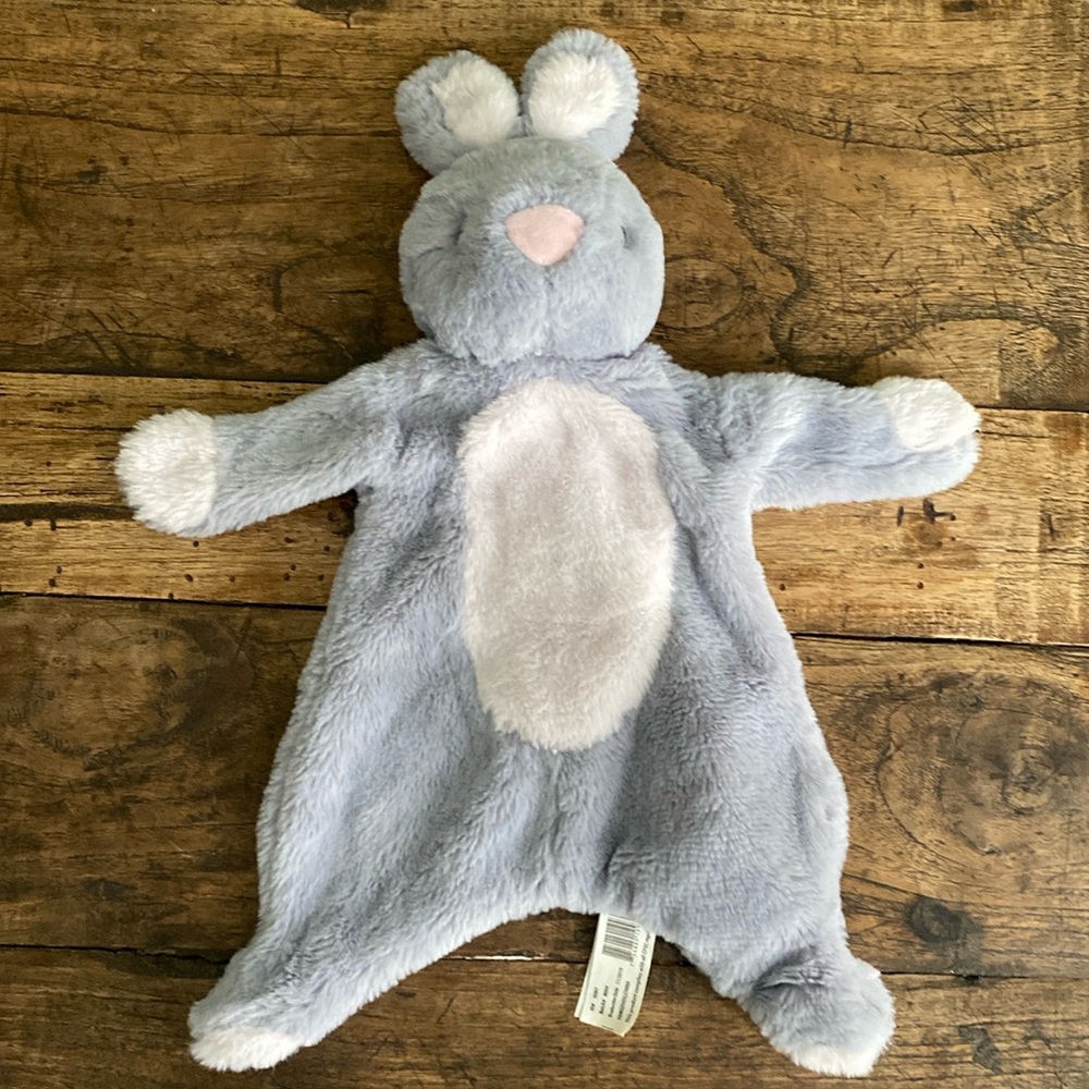 K Luxe Kellytoy Gray Bunny Flattie Lovey Security Blanket Rattle Crinkle